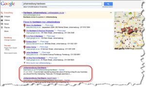 Johannesburg Hardware search engine results page
