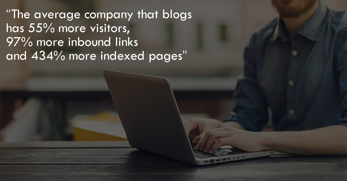 The average company that blogs has 55% more visitors, 97% more inbound links and 434% more indexed pages